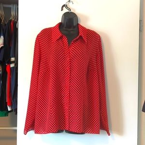 Lane Bryant red blouse with white polka dots